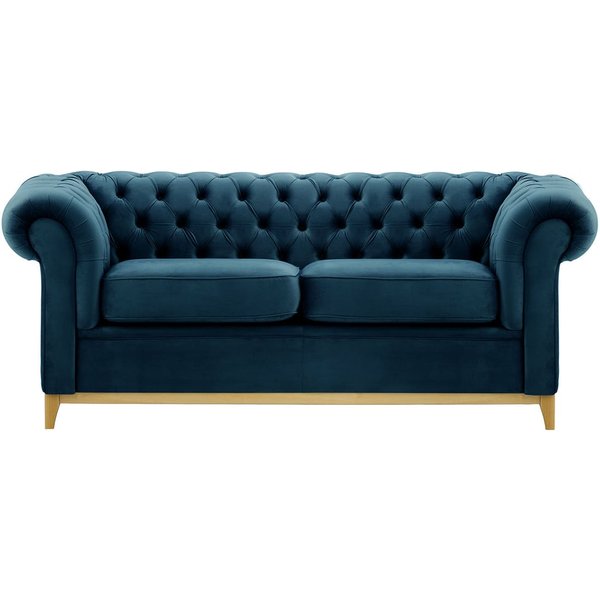Canapé trois places Chesterfield Wood, bleu - Velluto 11, Couleur des pieds: Chêne clair