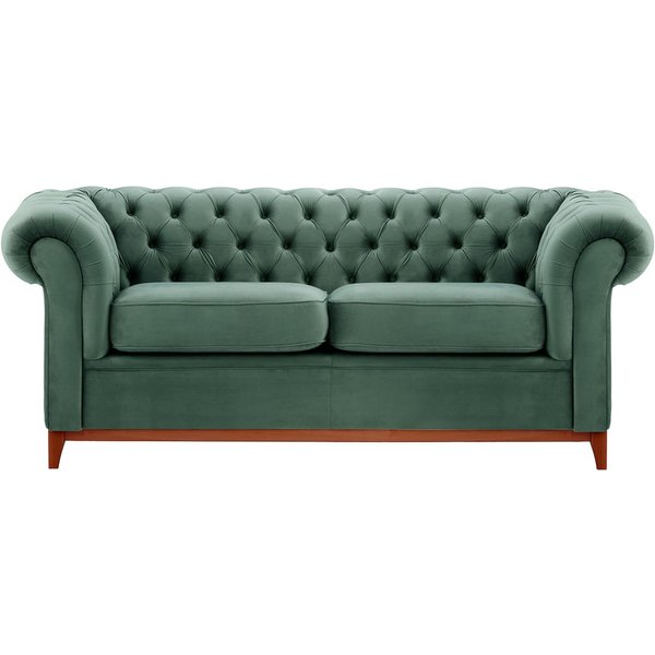 Canapé trois places Chesterfield Wood, bleu - Velluto 12, Couleur des pieds: aveo