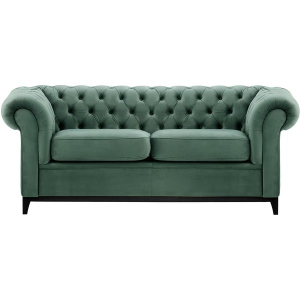 Canapé trois places Chesterfield Wood, bleu - Velluto 12, Couleur des pieds: Noir