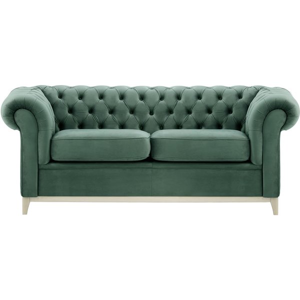 Canapé trois places Chesterfield Wood, bleu - Velluto 12, Couleur des pieds: Blanc