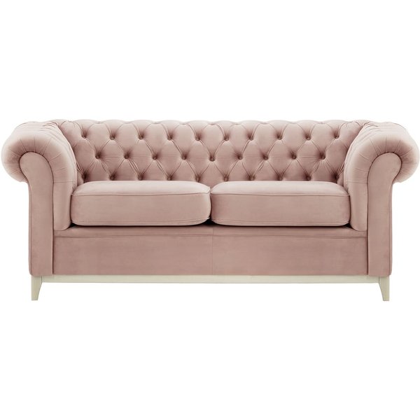 Canapé trois places Chesterfield Wood, lila/rose - Velluto 14, Couleur des pieds: Blanc