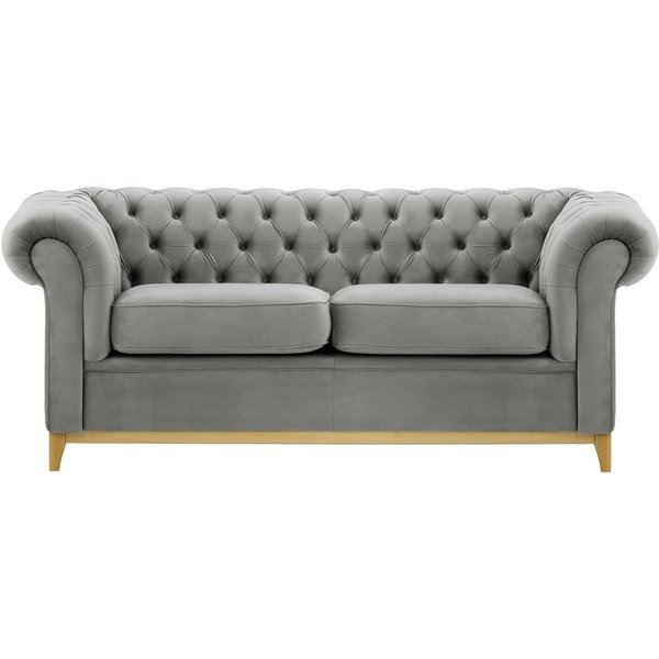 Canapé trois places Chesterfield Wood, gris clair - Velluto 15, Couleur des pieds: Chêne clair
