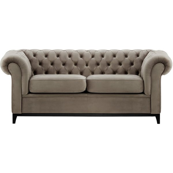 Canapé trois places Chesterfield Wood, gris éléphant - Velluto 17, Couleur des pieds: Noir