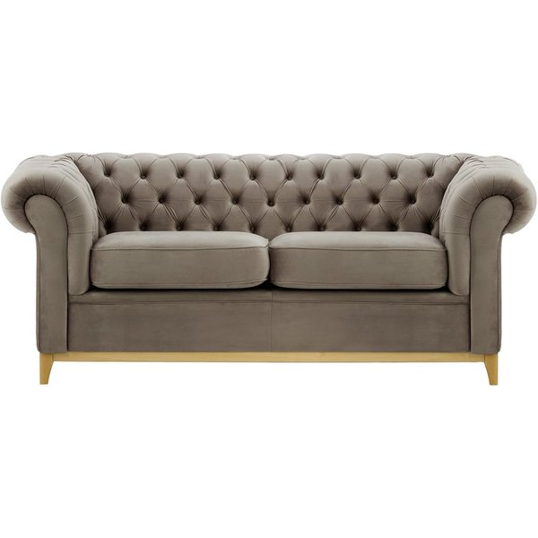 Canapé trois places Chesterfield Wood, gris éléphant - Velluto 17, Couleur des pieds: Chêne clair