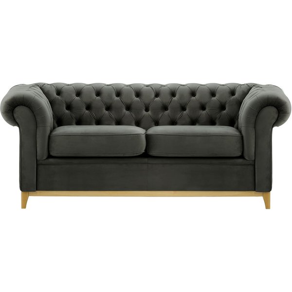 Canapé trois places Chesterfield Wood, graphite - Velluto 19, Couleur des pieds: Chêne clair