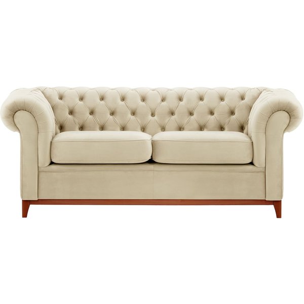 Canapé trois places Chesterfield Wood, beige clair - Velluto 2, Couleur des pieds: aveo
