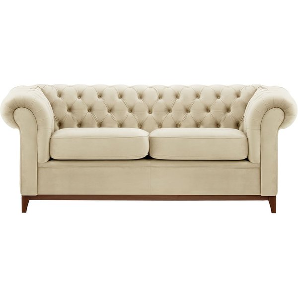 Canapé trois places Chesterfield Wood, beige clair - Velluto 2, Couleur des pieds: Chêne foncé