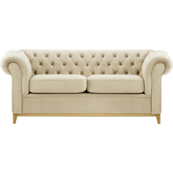 Canapé trois places Chesterfield Wood, beige clair - Velluto 2, Couleur des pieds: Chêne clair
