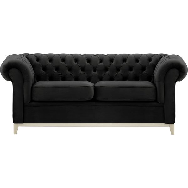 Canapé trois places Chesterfield Wood, noir - Velluto 20, Couleur des pieds: Blanc