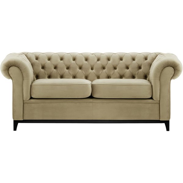 Canapé trois places Chesterfield Wood, beige - Velluto 3, Couleur des pieds: Noir