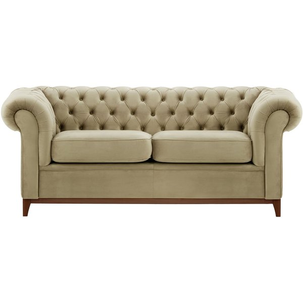 Canapé trois places Chesterfield Wood, beige - Velluto 3, Couleur des pieds: Chêne foncé