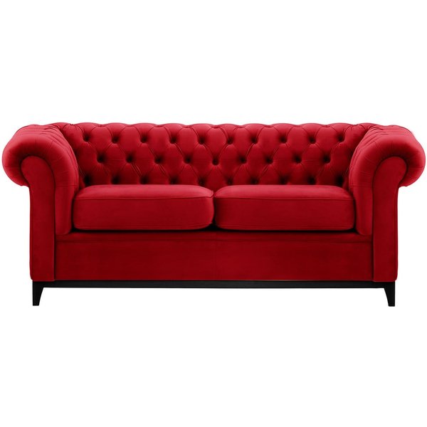 Canapé trois places Chesterfield Wood, rouge - Velluto 7, Couleur des pieds: Noir