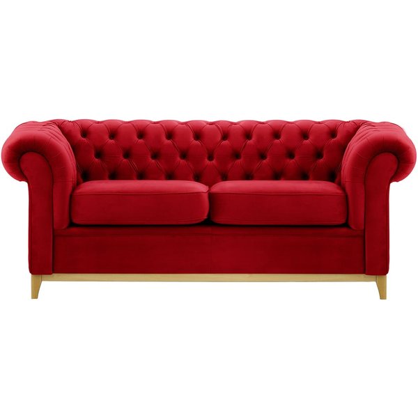 Canapé trois places Chesterfield Wood, rouge - Velluto 7, Couleur des pieds: Chêne clair