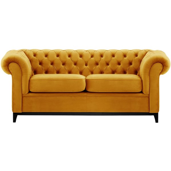 Canapé trois places Chesterfield Wood, moutarde - Velluto 8, Couleur des pieds: Noir