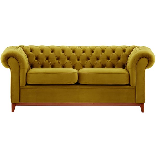 Canapé trois places Chesterfield Wood, olive - Velluto 9, Couleur des pieds: aveo