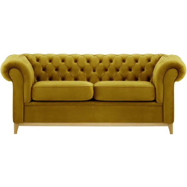 Canapé trois places Chesterfield Wood, olive - Velluto 9, Couleur des pieds: Chêne clair