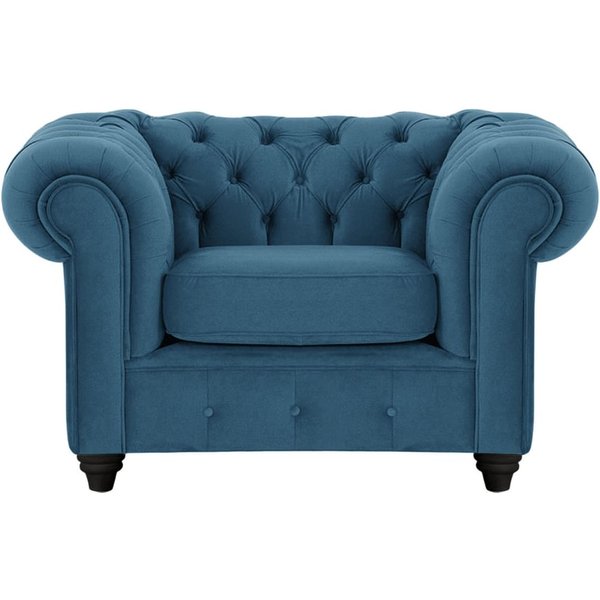 Fauteuil Chesterfield Max, bleu - Velluto 11, Couleur des pieds: Noir