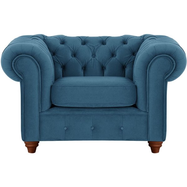 Fauteuil Chesterfield Max, bleu - Velluto 11, Couleur des pieds: Chêne foncé
