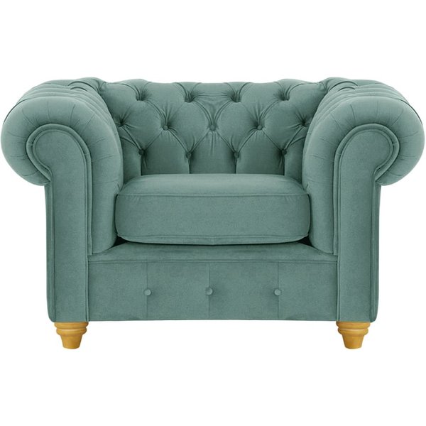 Fauteuil Chesterfield Max, bleu - Velluto 12, Couleur des pieds: Chêne clair