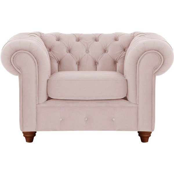 Fauteuil Chesterfield Max, lila/rose - Velluto 14, Couleur des pieds: Chêne foncé