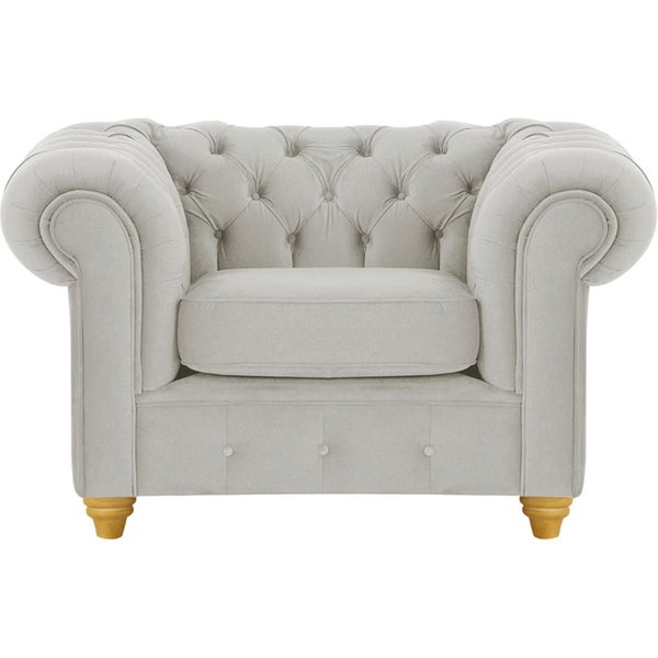 Fauteuil Chesterfield Max, gris clair - Velluto 15, Couleur des pieds: Chêne clair