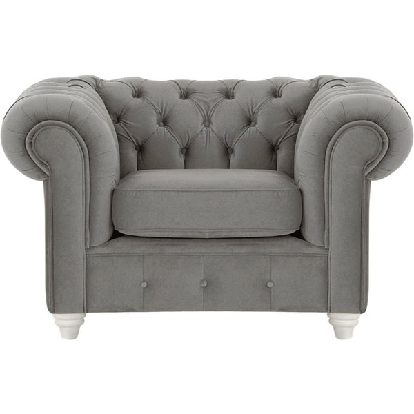 Fauteuil Chesterfield Max, graphite - Velluto 19, Couleur des pieds: Blanc