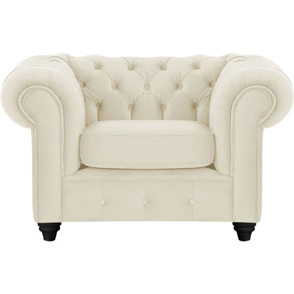 Fauteuil Chesterfield Max, beige clair - Velluto 2, Couleur des pieds: Noir