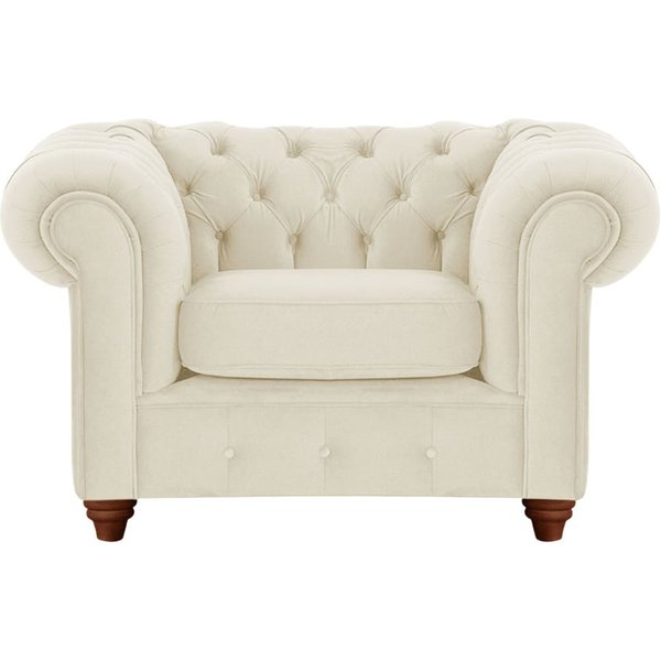 Fauteuil Chesterfield Max, beige clair - Velluto 2, Couleur des pieds: Chêne foncé