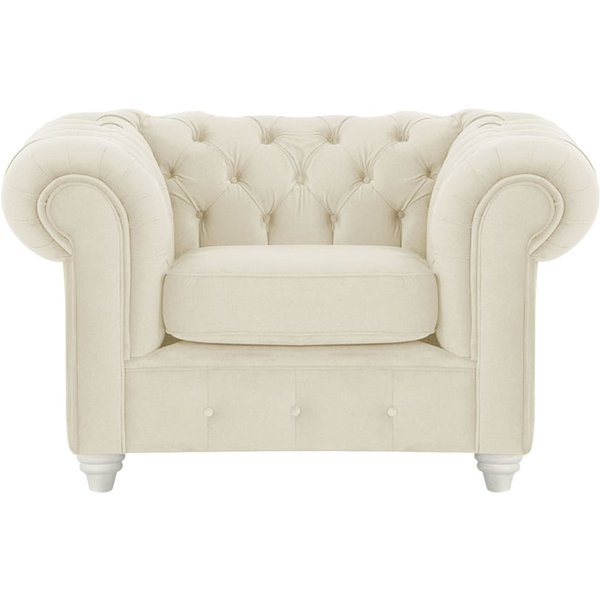 Fauteuil Chesterfield Max, beige clair - Velluto 2, Couleur des pieds: Blanc