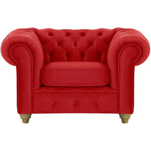 Fauteuil Chesterfield Max, rouge - Velluto 7, Couleur des pieds: Noir wax