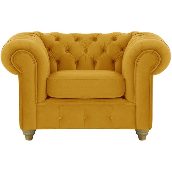 Fauteuil Chesterfield Max, moutarde - Velluto 8, Couleur des pieds: Noir wax