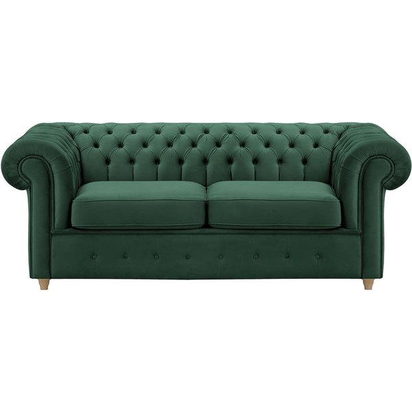 Chesterfield Max – Canapé deux places avec fonction de couchage, vert foncé - Velluto 10, Couleur des pieds: Chêne clair
