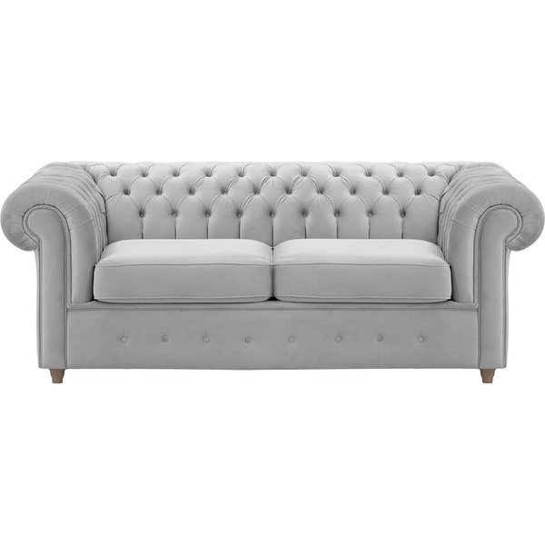 Chesterfield Max – Canapé deux places avec fonction de couchage, gris clair - Velluto 15, Couleur des pieds: Noir wax