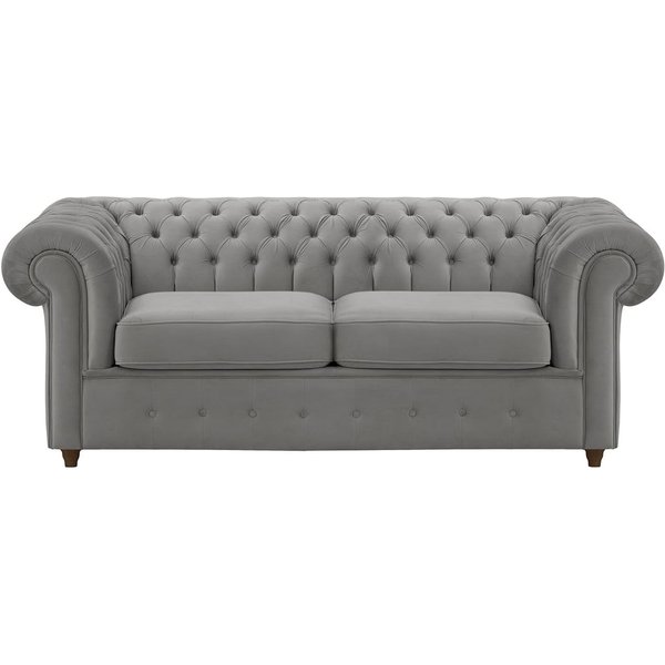 Chesterfield Max – Canapé deux places avec fonction de couchage, gris éléphant - Velluto 17, Couleur des pieds: Chêne foncé