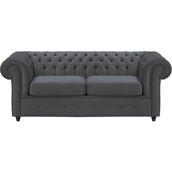Chesterfield Max – Canapé deux places avec fonction de couchage, graphite - Velluto 19, Couleur des pieds: Noir