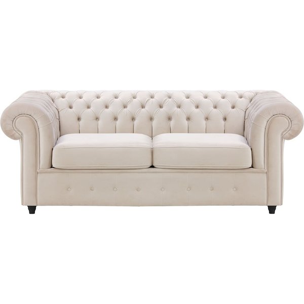Chesterfield Max – Canapé deux places avec fonction de couchage, beige clair - Velluto 2, Couleur des pieds: Noir