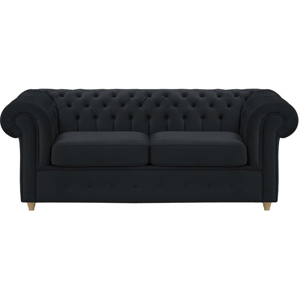 Chesterfield Max – Canapé deux places avec fonction de couchage, noir - Velluto 20, Couleur des pieds: Chêne clair