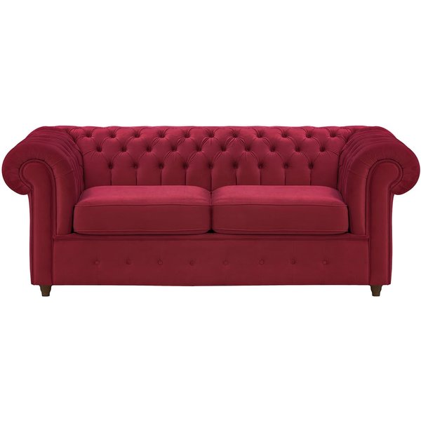 Chesterfield Max – Canapé deux places avec fonction de couchage, rouge - Velluto 7, Couleur des pieds: Chêne foncé