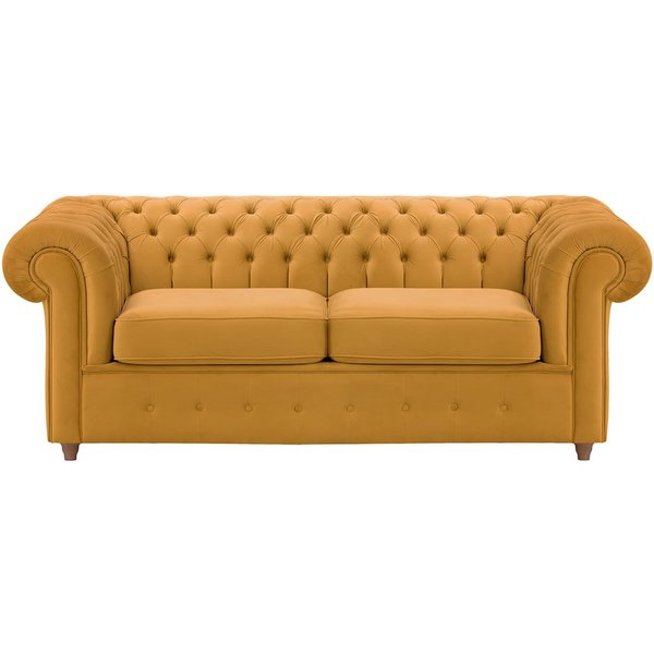 Chesterfield Max – Canapé deux places avec fonction de couchage, moutarde - Velluto 8, Couleur des pieds: aveo