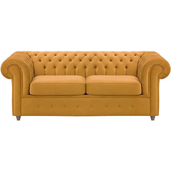 Chesterfield Max – Canapé deux places avec fonction de couchage, moutarde - Velluto 8, Couleur des pieds: Noir wax