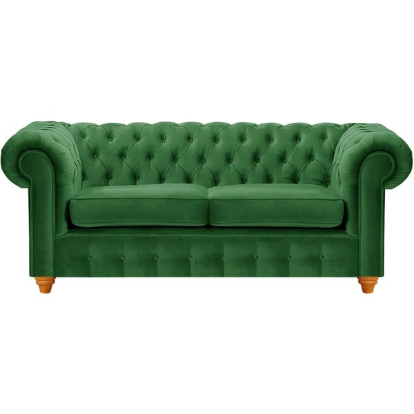 Canapé deux places Chesterfield Max, vert foncé - Velluto 10, Couleur des pieds: aveo