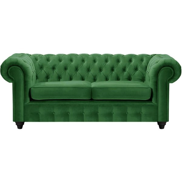 Canapé deux places Chesterfield Max, vert foncé - Velluto 10, Couleur des pieds: Noir