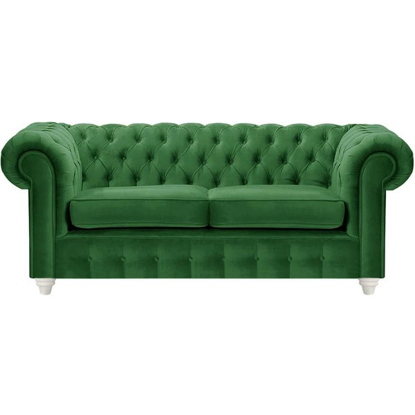 Canapé deux places Chesterfield Max, vert foncé - Velluto 10, Couleur des pieds: Blanc