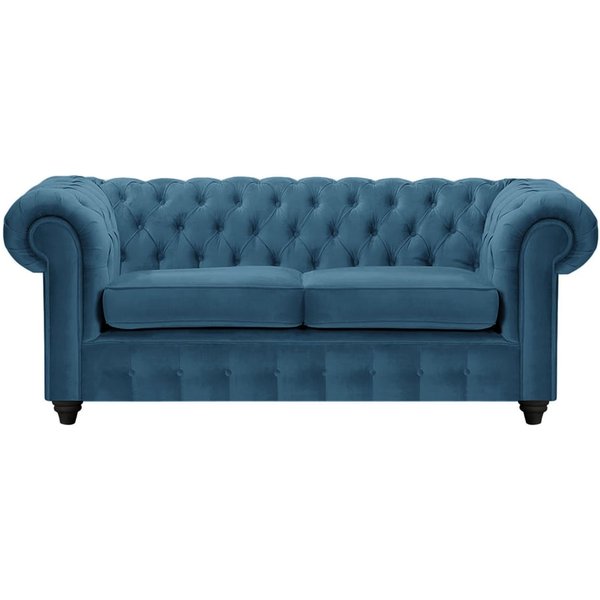 Canapé deux places Chesterfield Max, bleu - Velluto 11, Couleur des pieds: Noir