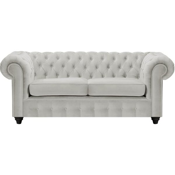 Canapé deux places Chesterfield Max, gris clair - Velluto 15, Couleur des pieds: Noir