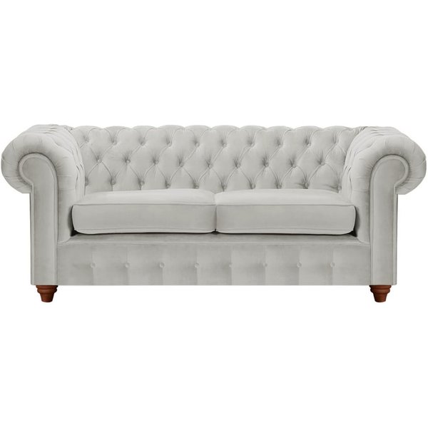 Canapé deux places Chesterfield Max, gris clair - Velluto 15, Couleur des pieds: Chêne foncé