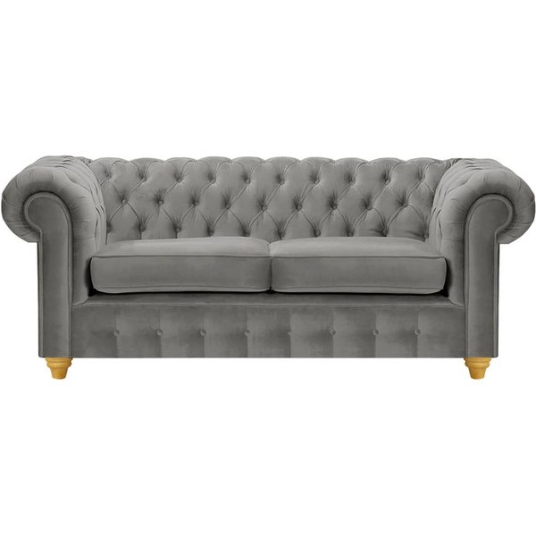 Canapé deux places Chesterfield Max, graphite - Velluto 19, Couleur des pieds: Chêne clair