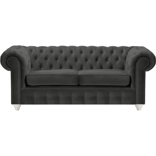 Canapé deux places Chesterfield Max, noir - Velluto 20, Couleur des pieds: Blanc