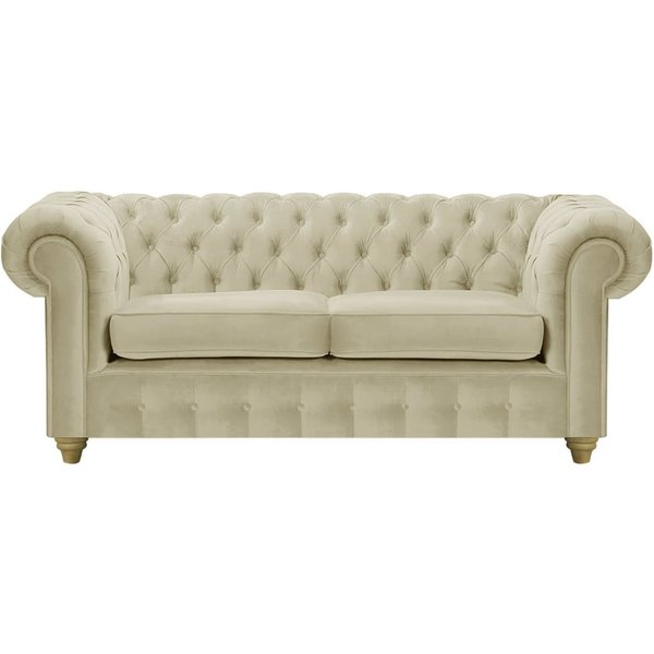 Canapé deux places Chesterfield Max, beige - Velluto 3, Couleur des pieds: Noir wax