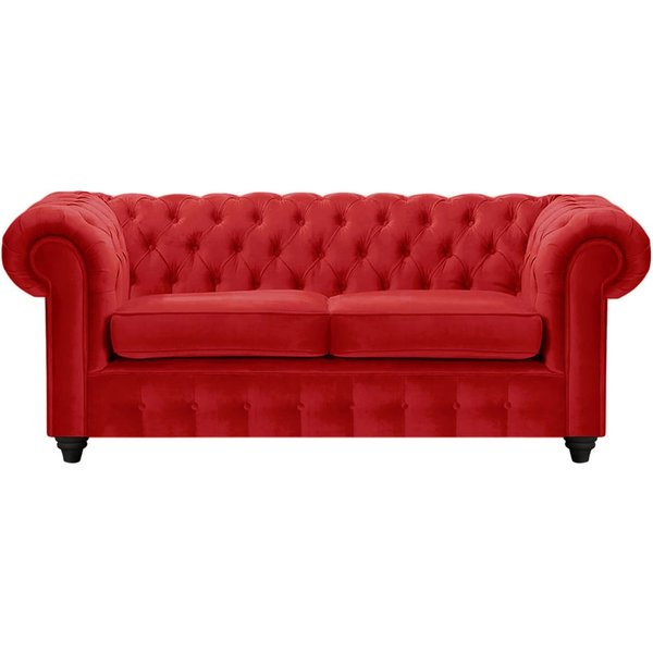 Canapé deux places Chesterfield Max, rouge - Velluto 7, Couleur des pieds: Noir